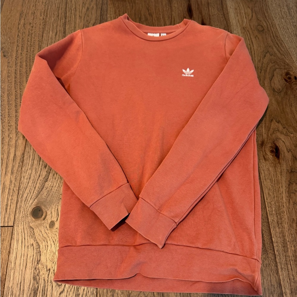 Adidas Orange Trefoil Sweatshirt Soft Cotton Crewneck